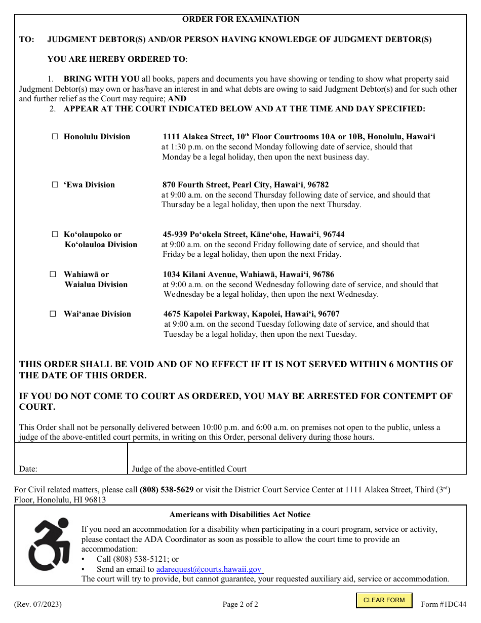 Form 1DC44 Download Fillable PDF or Fill Online Ex Parte Motion for ...