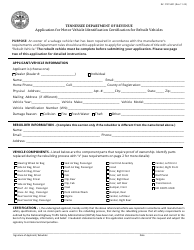 Document preview: Form RV-F1315401 Application for Motor Vehicle Identification Certification for Rebuilt Vehicles - Tennessee