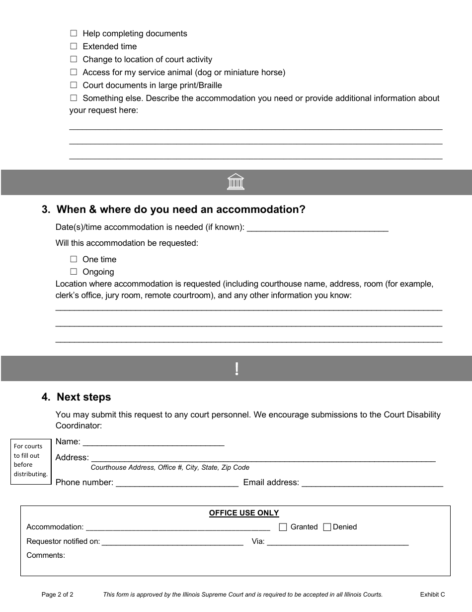 Exhibit C Americans With Disabilities Act Accommodation Request Form for Illinois Courts - Illinois, Page 2