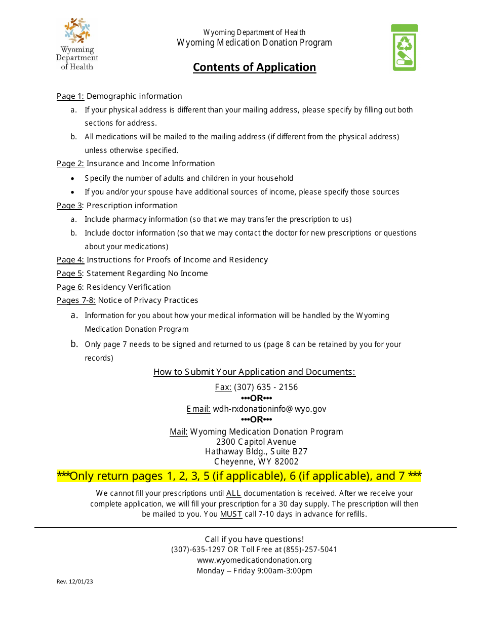 Application for Eligibility - Wyoming Medication Donation Program - Wyoming, Page 1