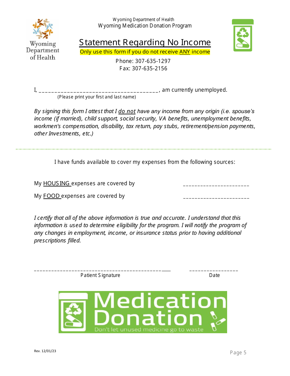 Application for Eligibility - Wyoming Medication Donation Program - Wyoming, Page 6