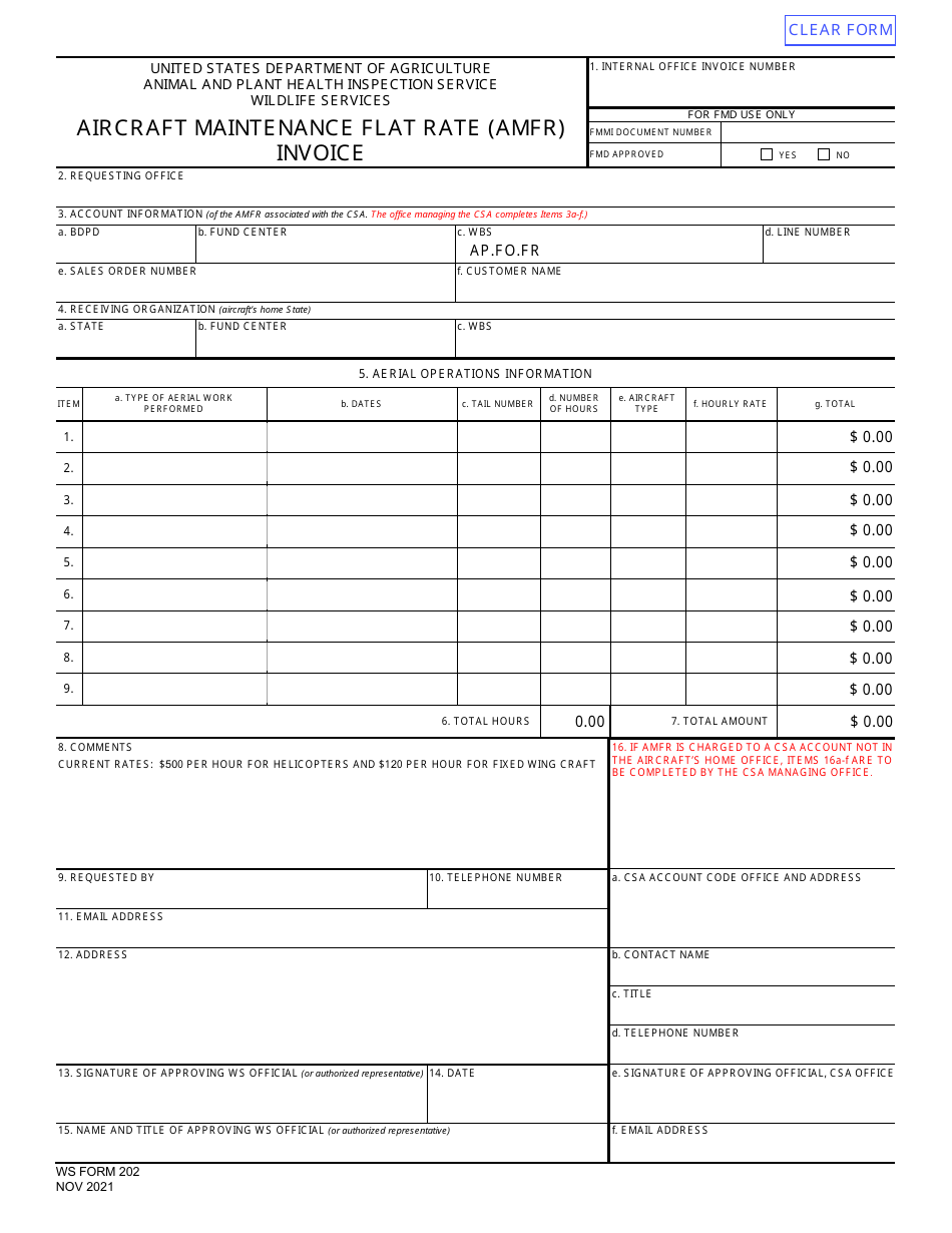 WS Form 202 Aircraft Maintenance Flat Rate (Amfr) Invoice, Page 1