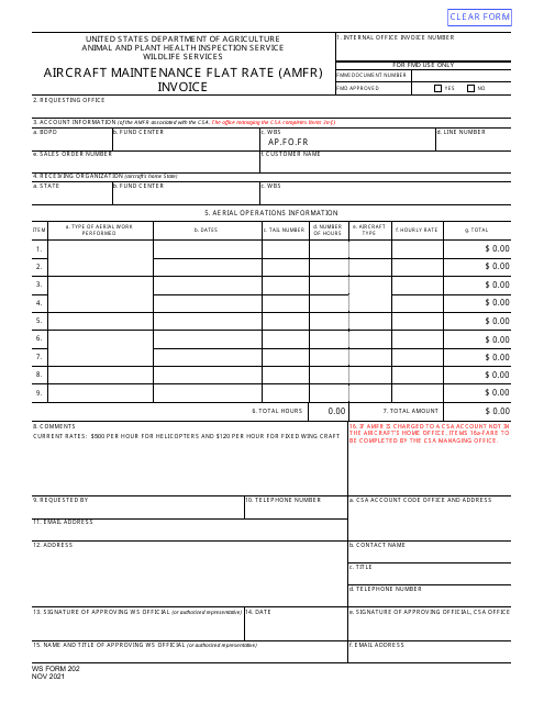 WS Form 202 Aircraft Maintenance Flat Rate (Amfr) Invoice