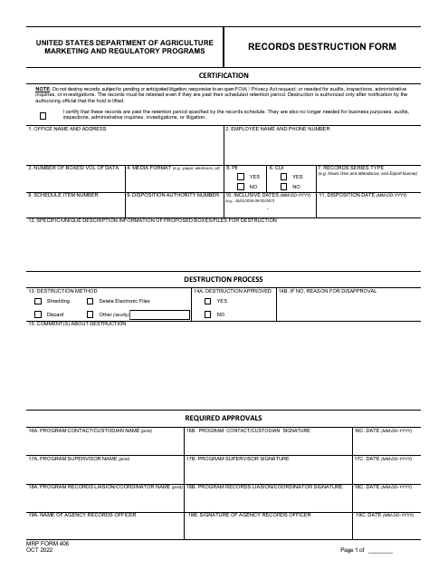 MRP Form 406  Printable Pdf