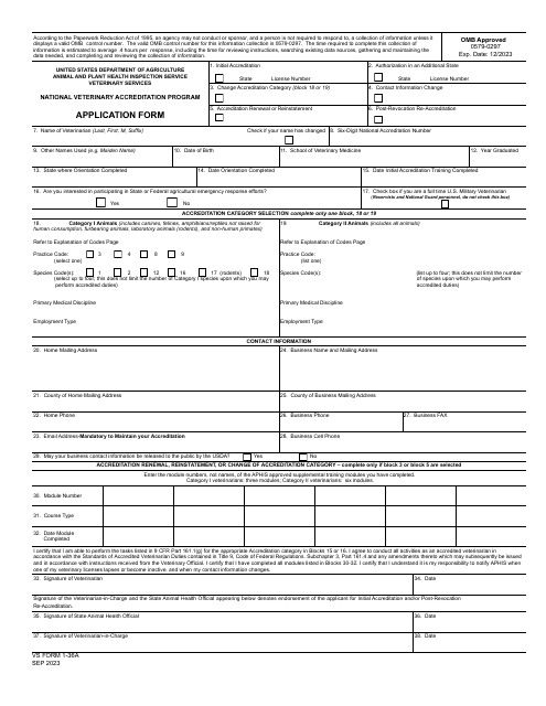 VS Form 1-36A Application Form - National Veterinary Accreditation Program