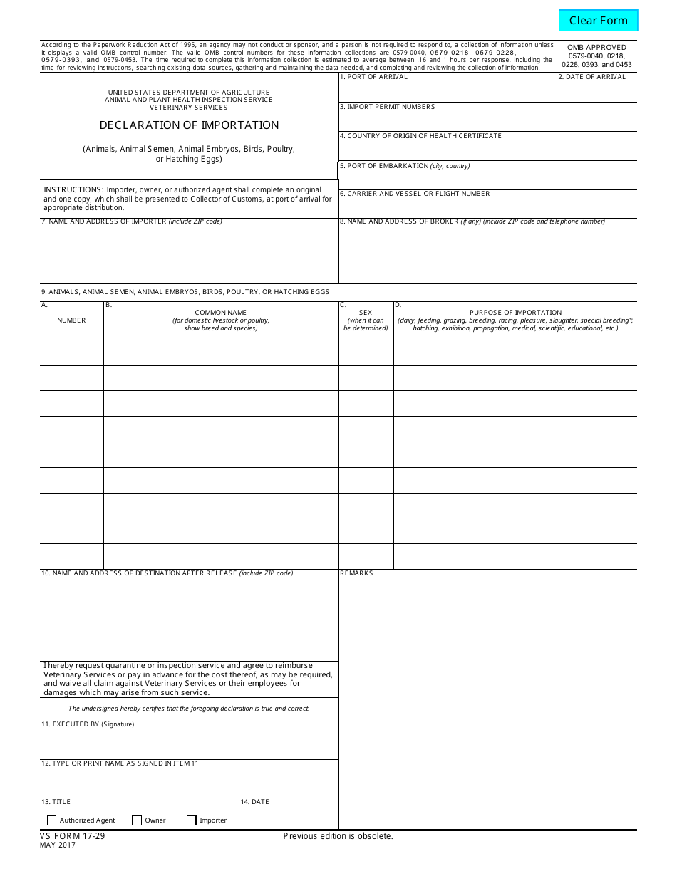 VS Form 17-29 Download Fillable PDF or Fill Online Declaration of ...