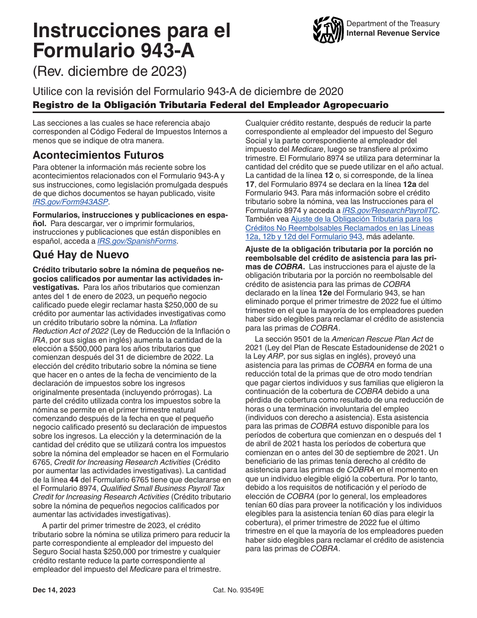 Instrucciones para IRS Formulario 943-A (SP) Registro De La Obligacion Tributaria Federal Del Empleador Agropecuario (Spanish), Page 1