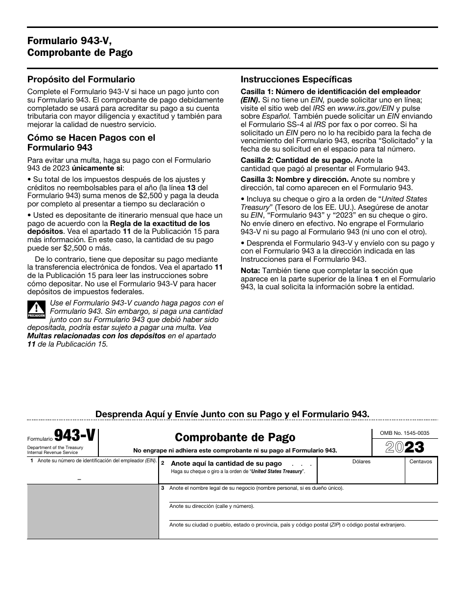 IRS Formulario 943 (SP) Declaracion Del Impuesto Federal Anual Del Empleador De Empleados Agropecuarios (Spanish), Page 5