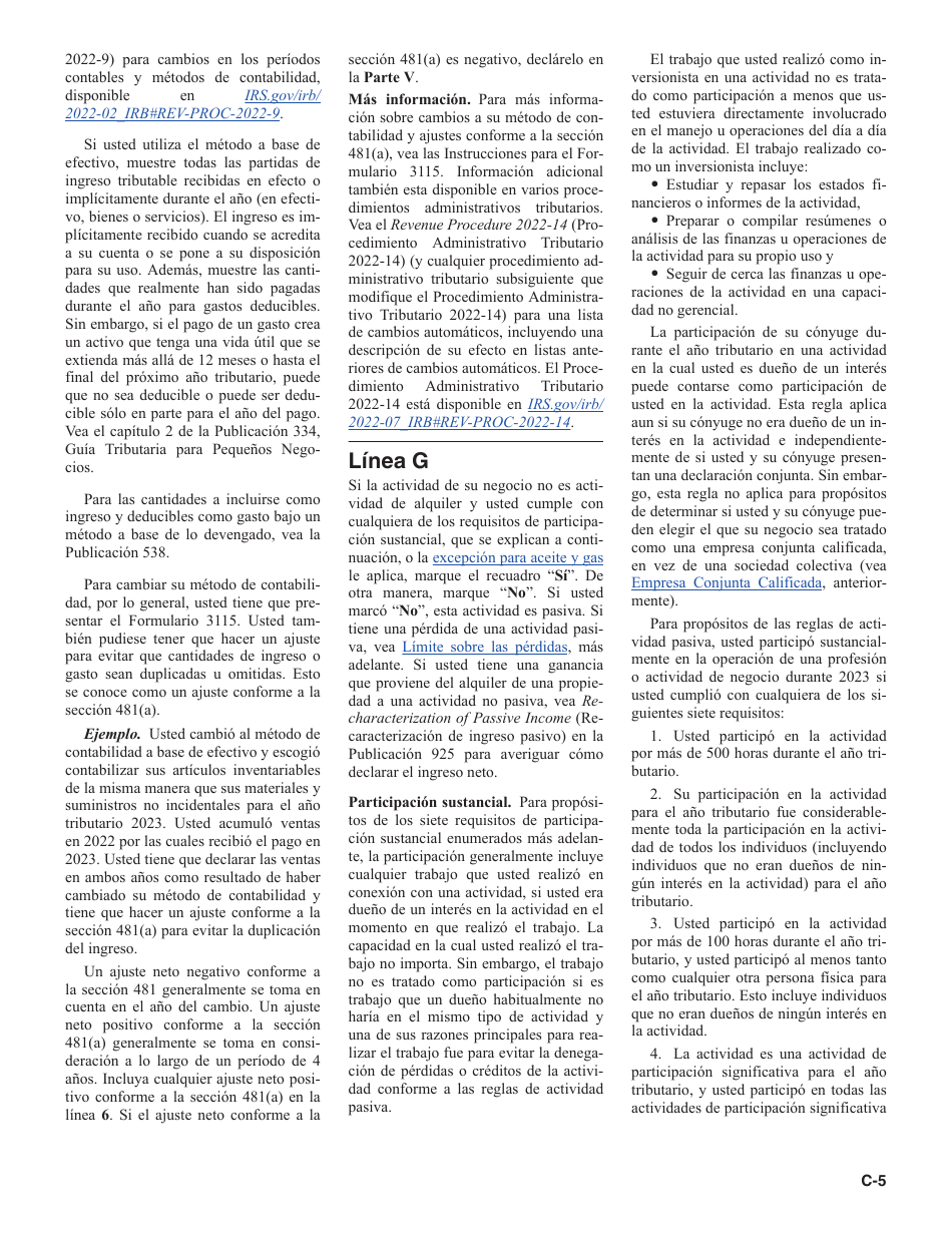 Instrucciones para IRS Formulario 1040 Anexo C Ganancias O Perdidas De Negocios (Spanish), Page 5