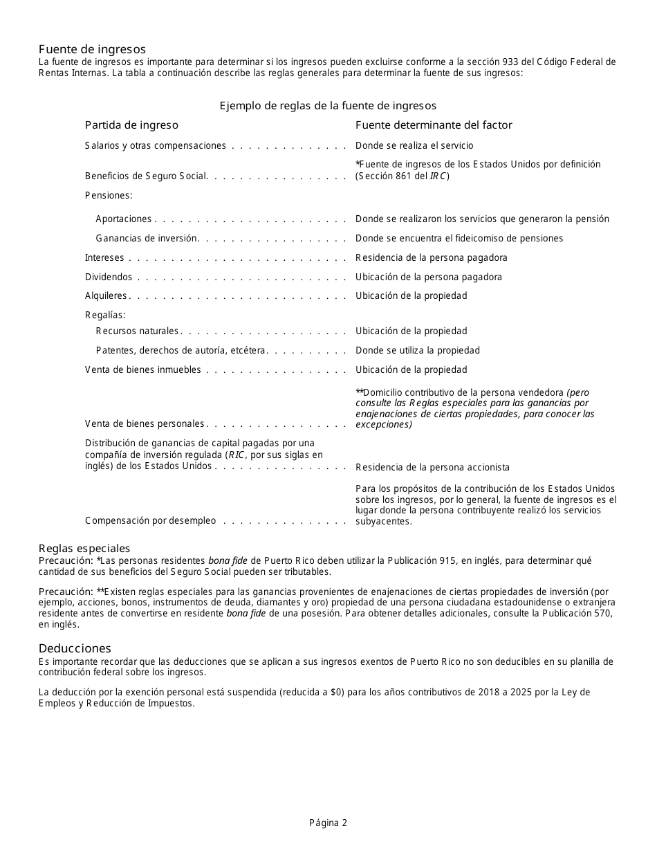 Instrucciones Especiales Para Las Personas Residentes Bona Fide De Puerto Rico Que Deben Radicar Una Planilla De Contribucion De Los Estados Unidos Sobre Los Ingresos Personales (Formulario 1040 O Formulario 1040-sr) (Spanish), Page 2