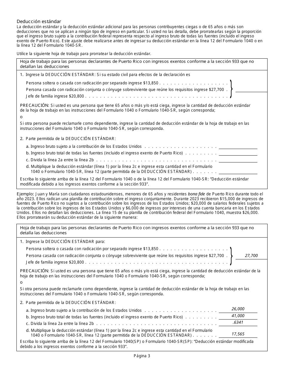 Instrucciones Especiales Para Las Personas Residentes Bona Fide De Puerto Rico Que Deben Radicar Una Planilla De Contribucion De Los Estados Unidos Sobre Los Ingresos Personales (Formulario 1040 O Formulario 1040-sr) (Spanish), Page 3