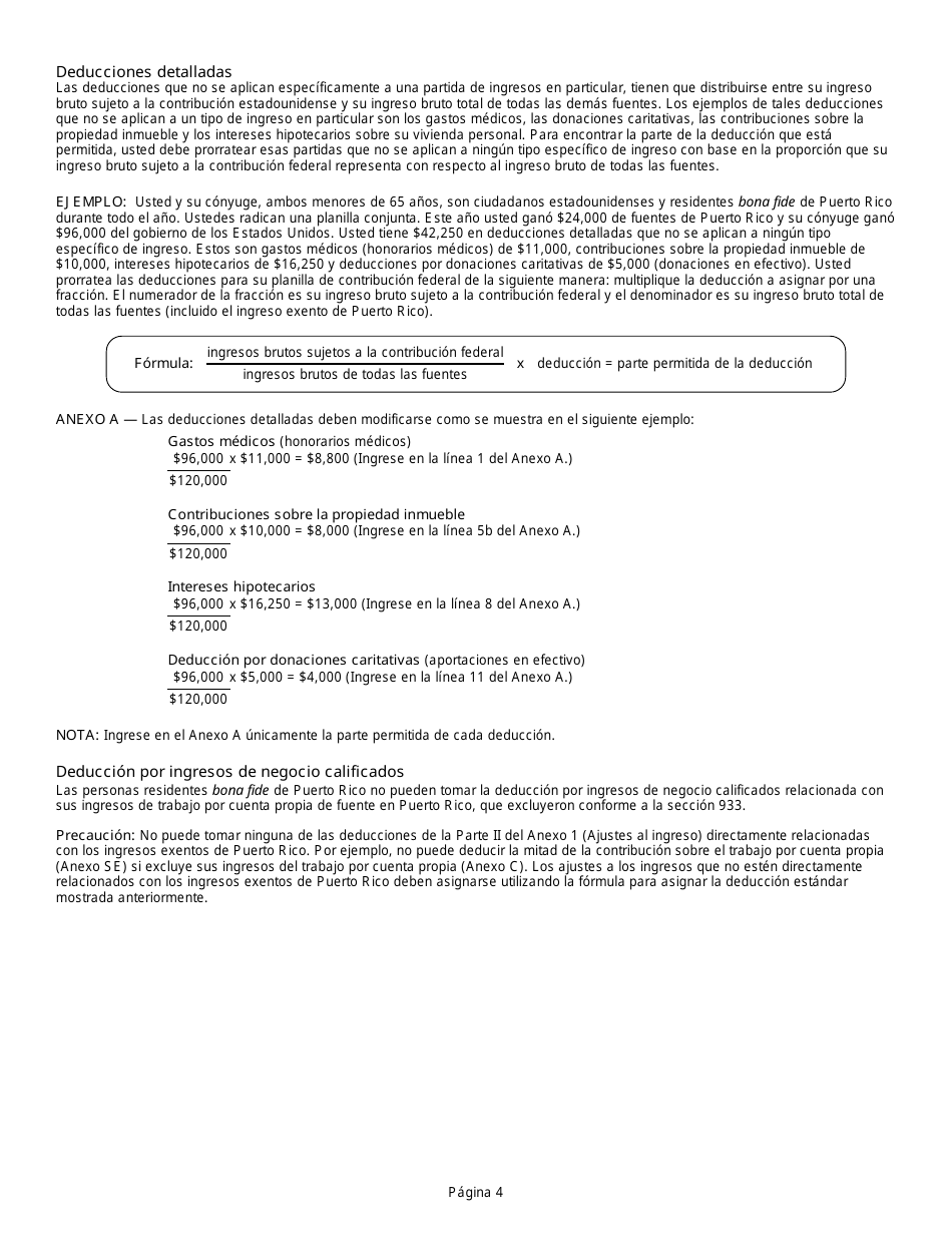Instrucciones Especiales Para Las Personas Residentes Bona Fide De Puerto Rico Que Deben Radicar Una Planilla De Contribucion De Los Estados Unidos Sobre Los Ingresos Personales (Formulario 1040 O Formulario 1040-sr) (Spanish), Page 4