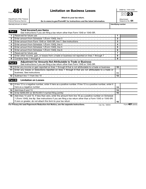IRS Form 461 2023 Printable Pdf
