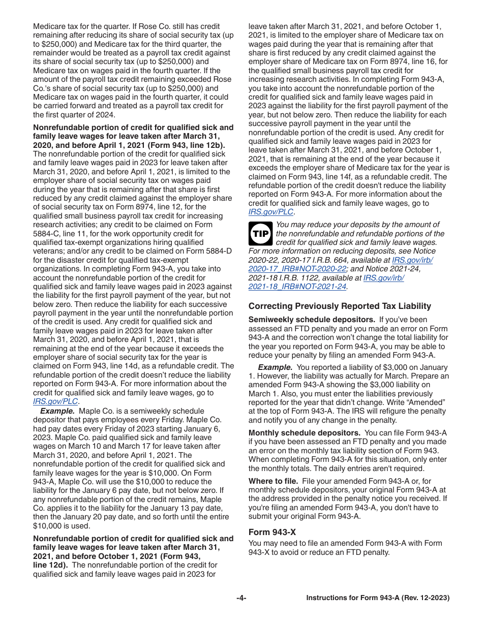 Instructions for IRS Form 943-A Agricultural Employers Record of Federal Tax Liability, Page 4