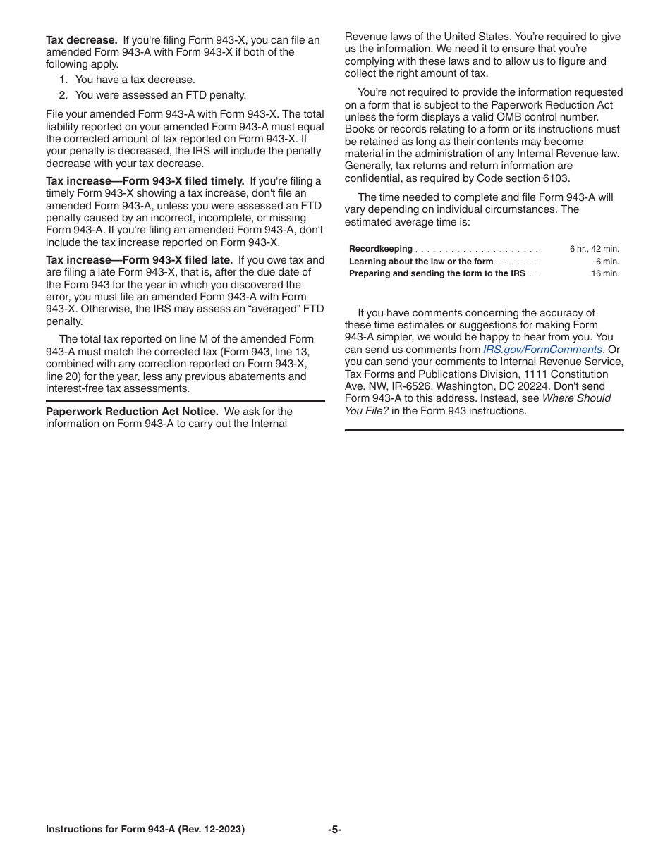Instructions for IRS Form 943-A Agricultural Employers Record of Federal Tax Liability, Page 5