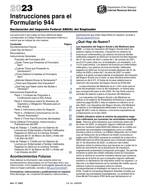 IRS Formulario 944 (SP) 2023 Printable Pdf