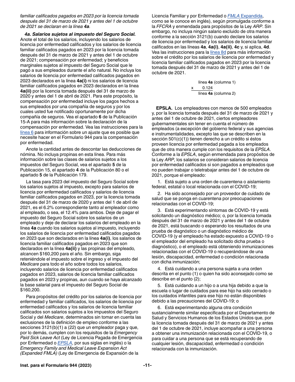 Instrucciones para IRS Formulario 944 (SP) Declaracion Del Impuesto Federal Anual Del Empleador (Spanish), Page 11
