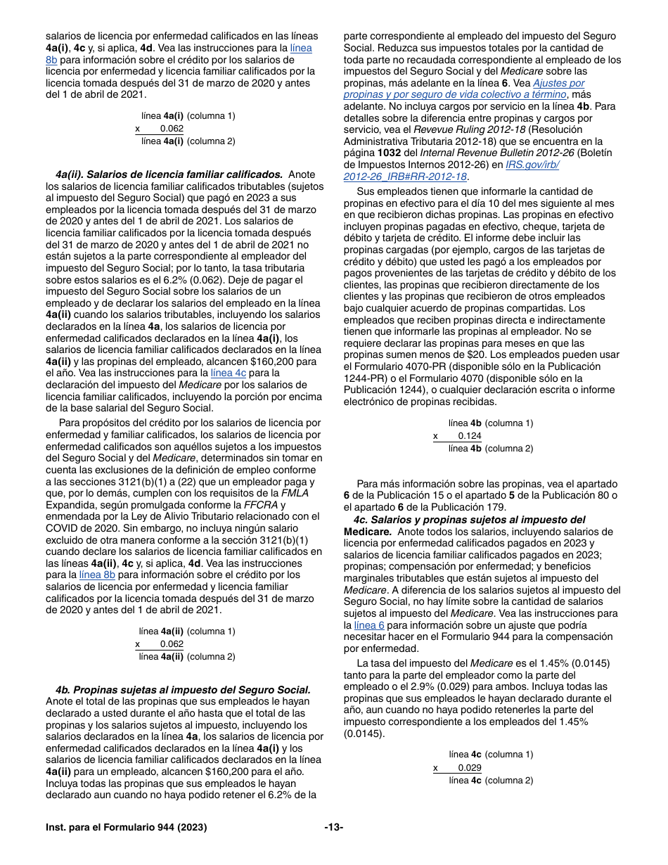 Instrucciones para IRS Formulario 944 (SP) Declaracion Del Impuesto Federal Anual Del Empleador (Spanish), Page 13