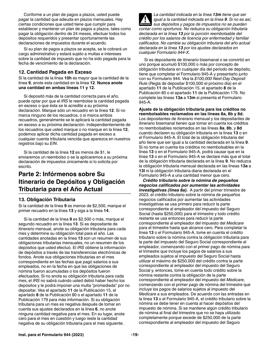 Instrucciones para IRS Formulario 944 (SP) Declaracion Del Impuesto Federal Anual Del Empleador (Spanish), Page 19