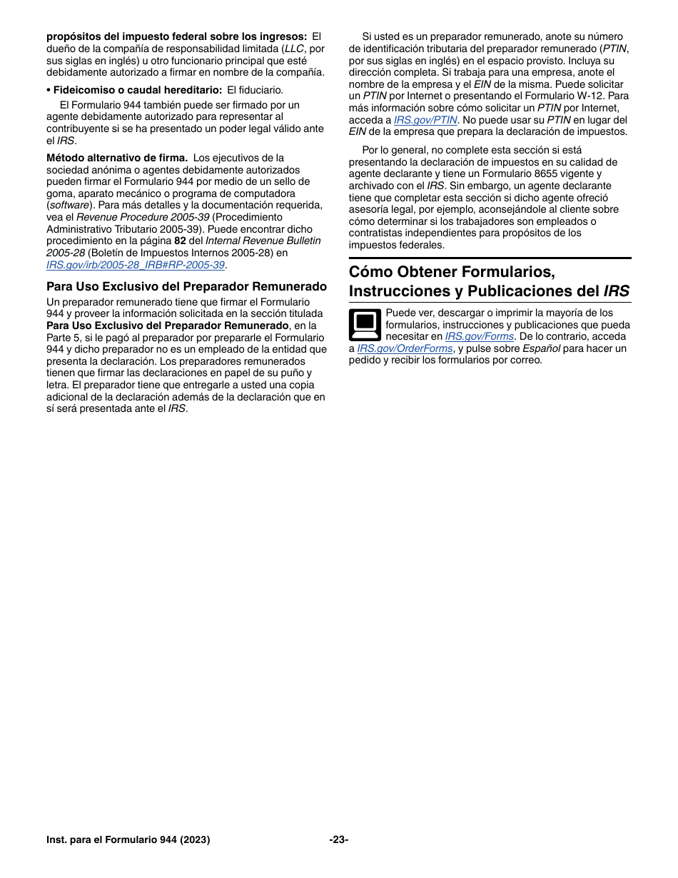 Instrucciones para IRS Formulario 944 (SP) Declaracion Del Impuesto Federal Anual Del Empleador (Spanish), Page 23