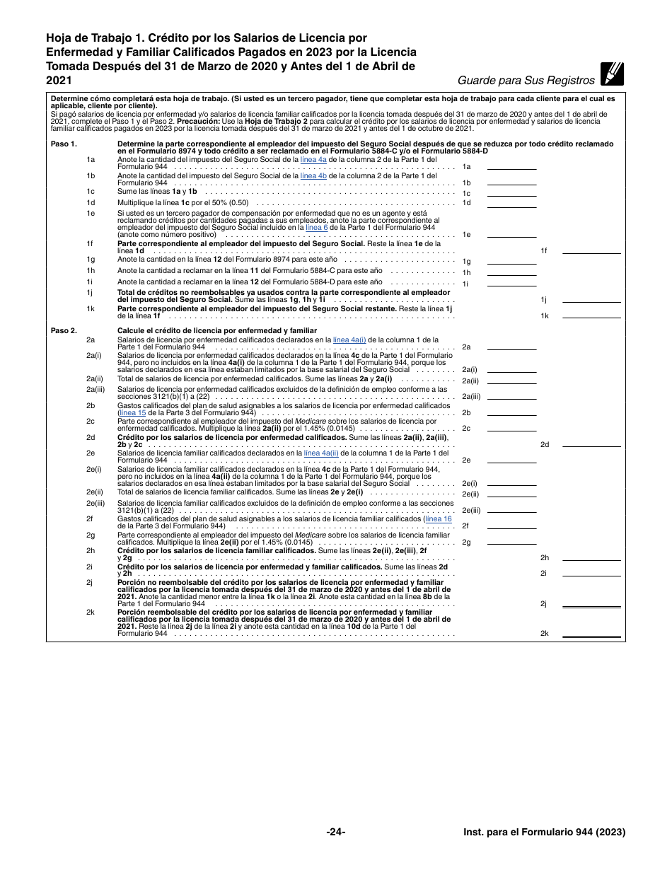 Instrucciones para IRS Formulario 944 (SP) Declaracion Del Impuesto Federal Anual Del Empleador (Spanish), Page 24