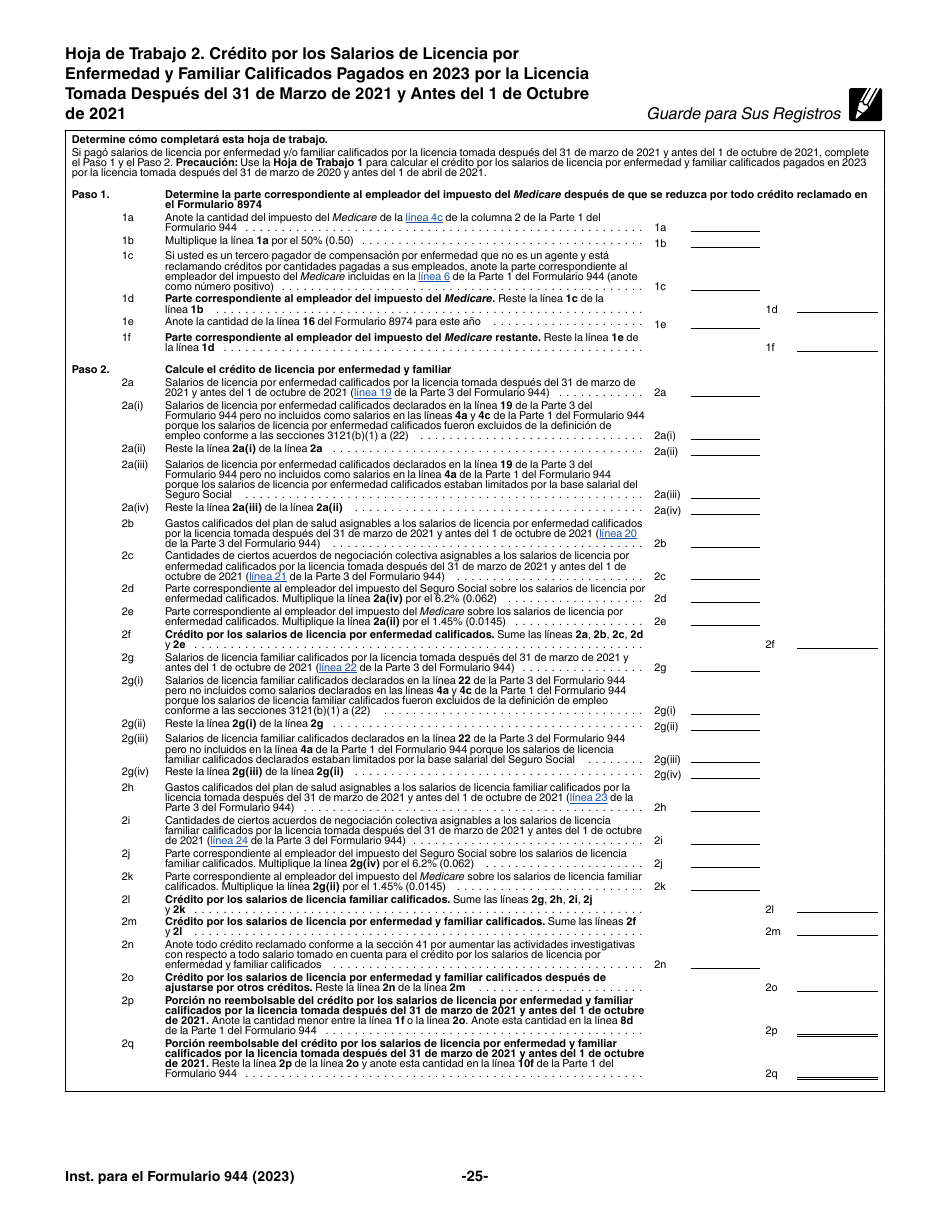 Instrucciones para IRS Formulario 944 (SP) Declaracion Del Impuesto Federal Anual Del Empleador (Spanish), Page 25