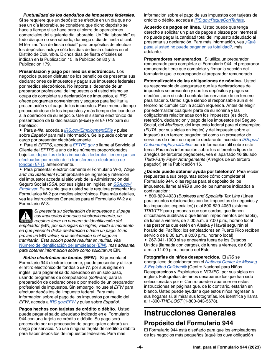 Instrucciones para IRS Formulario 944 (SP) Declaracion Del Impuesto Federal Anual Del Empleador (Spanish), Page 4