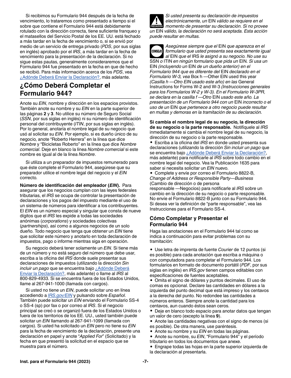 Instrucciones para IRS Formulario 944 (SP) Declaracion Del Impuesto Federal Anual Del Empleador (Spanish), Page 7