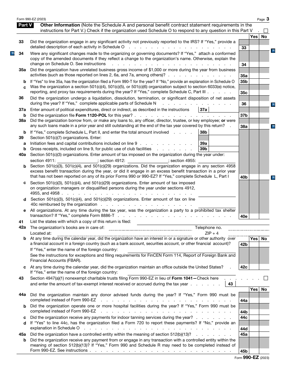 IRS Form 990-EZ Short Form Return of Organization Exempt From Income Tax, Page 3