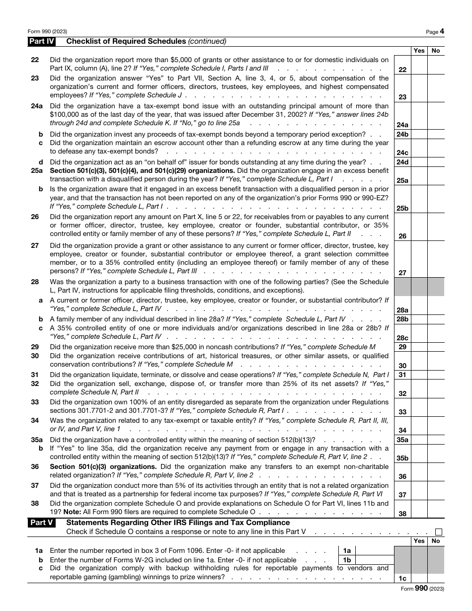 IRS Form 990 Return of Organization Exempt From Income Tax, Page 4