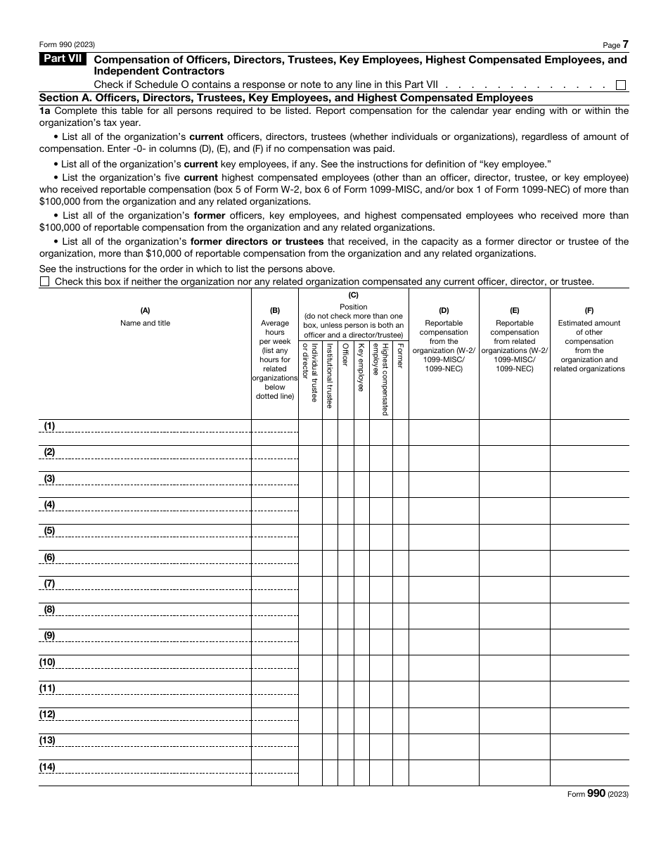 IRS Form 990 Return of Organization Exempt From Income Tax, Page 7