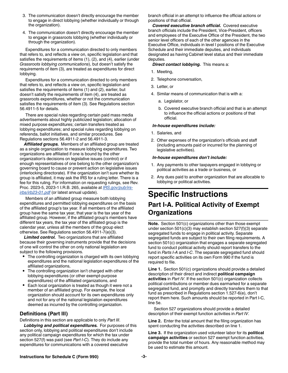 Instructions for IRS Form 990 Schedule C Political Campaign and Lobbying Activities, Page 3