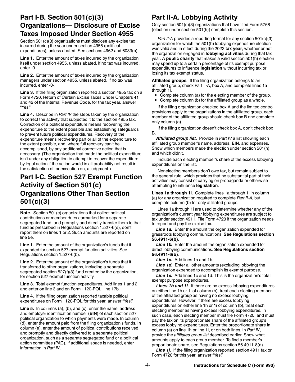 Instructions for IRS Form 990 Schedule C Political Campaign and Lobbying Activities, Page 4