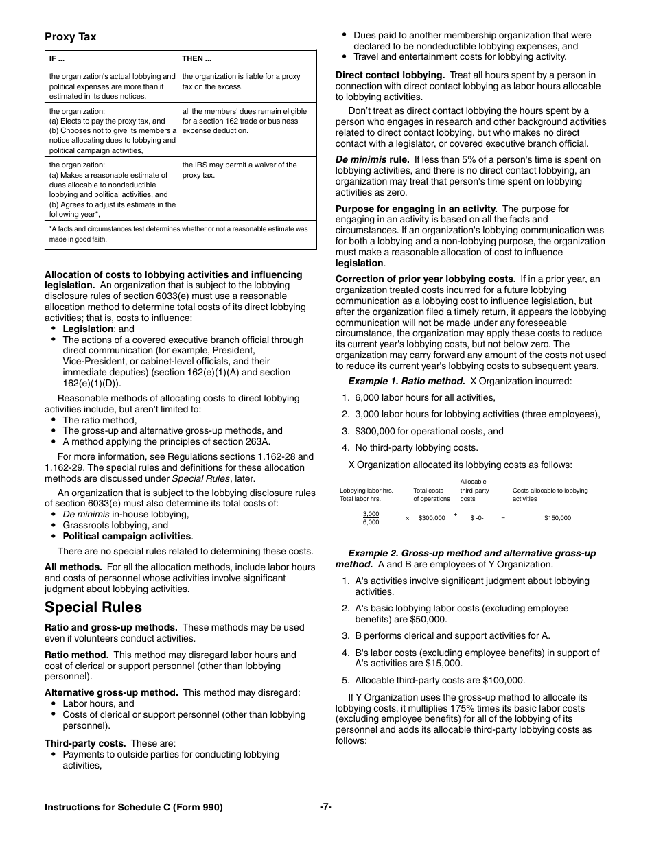 Instructions for IRS Form 990 Schedule C Political Campaign and Lobbying Activities, Page 7