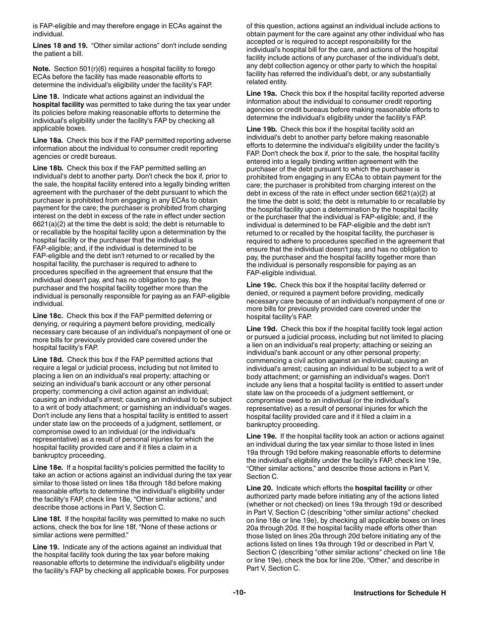 Instructions for IRS Form 990 Schedule H Hospitals, Page 10