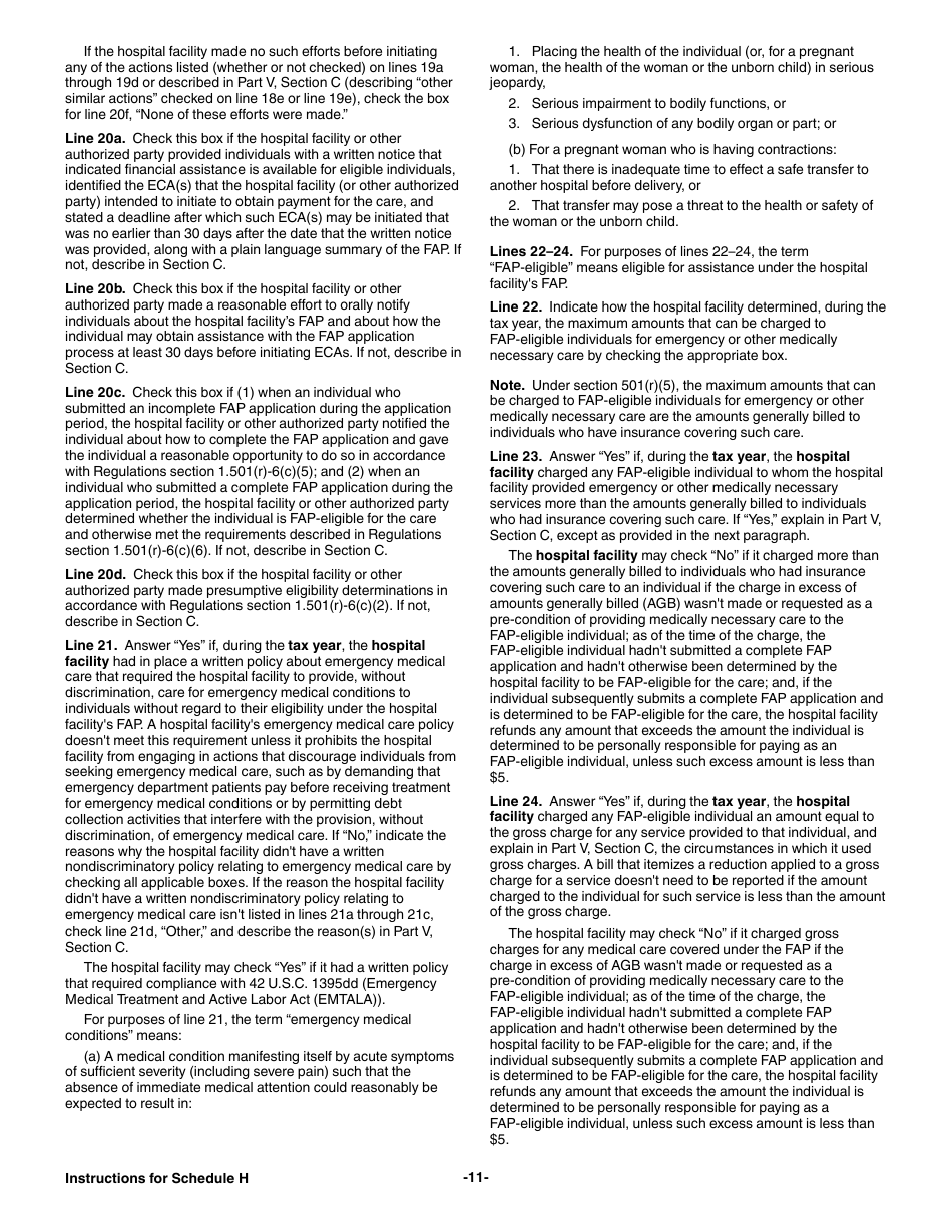 Instructions for IRS Form 990 Schedule H Hospitals, Page 11