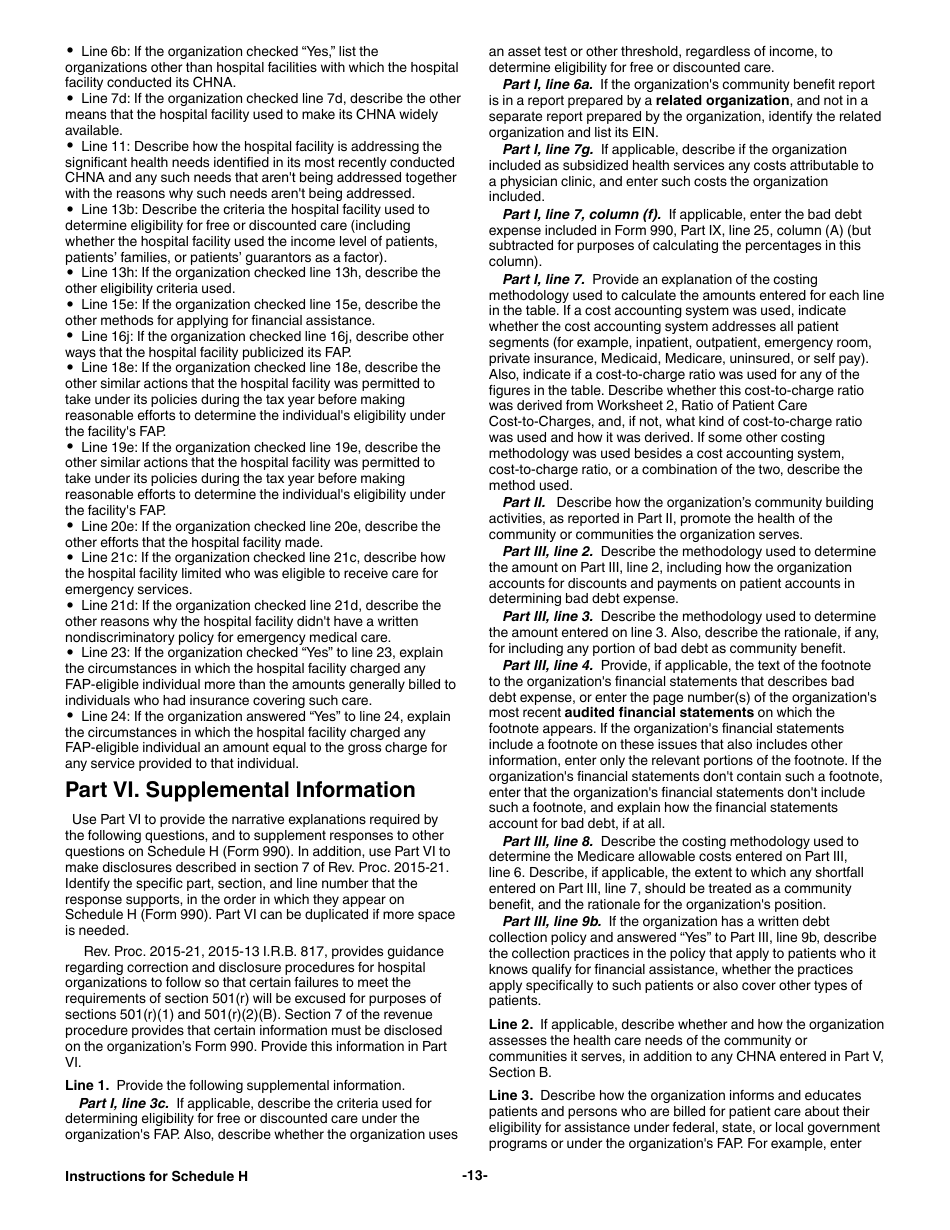 Instructions for IRS Form 990 Schedule H Hospitals, Page 13