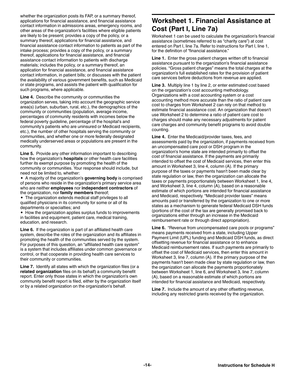 Instructions for IRS Form 990 Schedule H Hospitals, Page 14