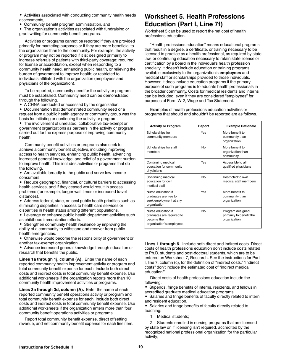 Instructions for IRS Form 990 Schedule H Hospitals, Page 19