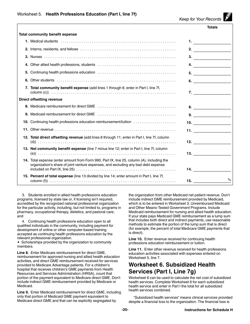 Instructions for IRS Form 990 Schedule H Hospitals, Page 20