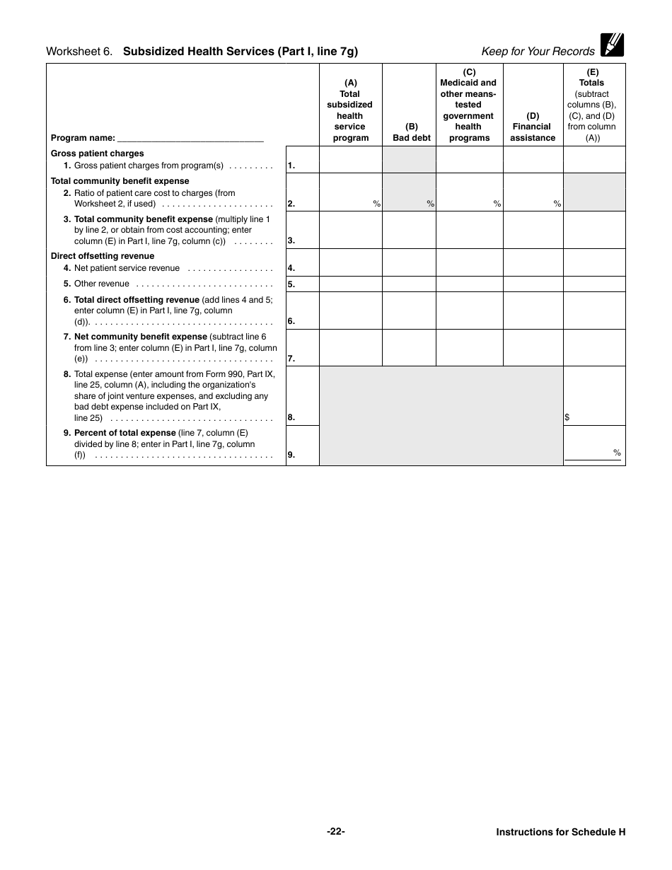 Instructions for IRS Form 990 Schedule H Hospitals, Page 22