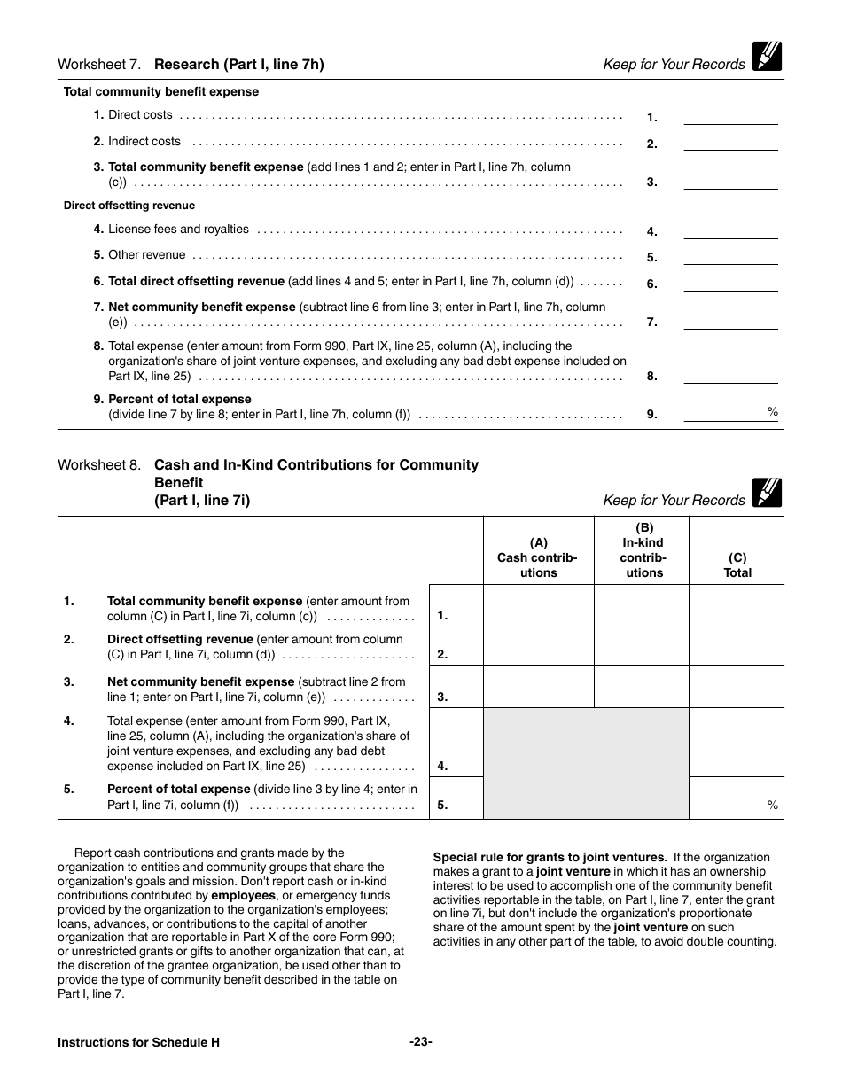 Instructions for IRS Form 990 Schedule H Hospitals, Page 23