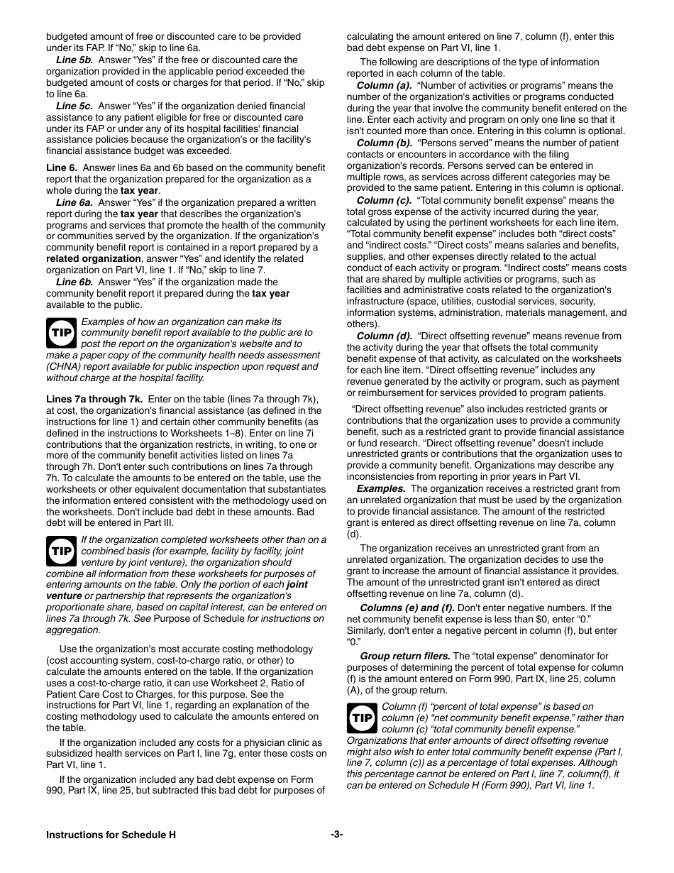 Instructions for IRS Form 990 Schedule H Hospitals, Page 3