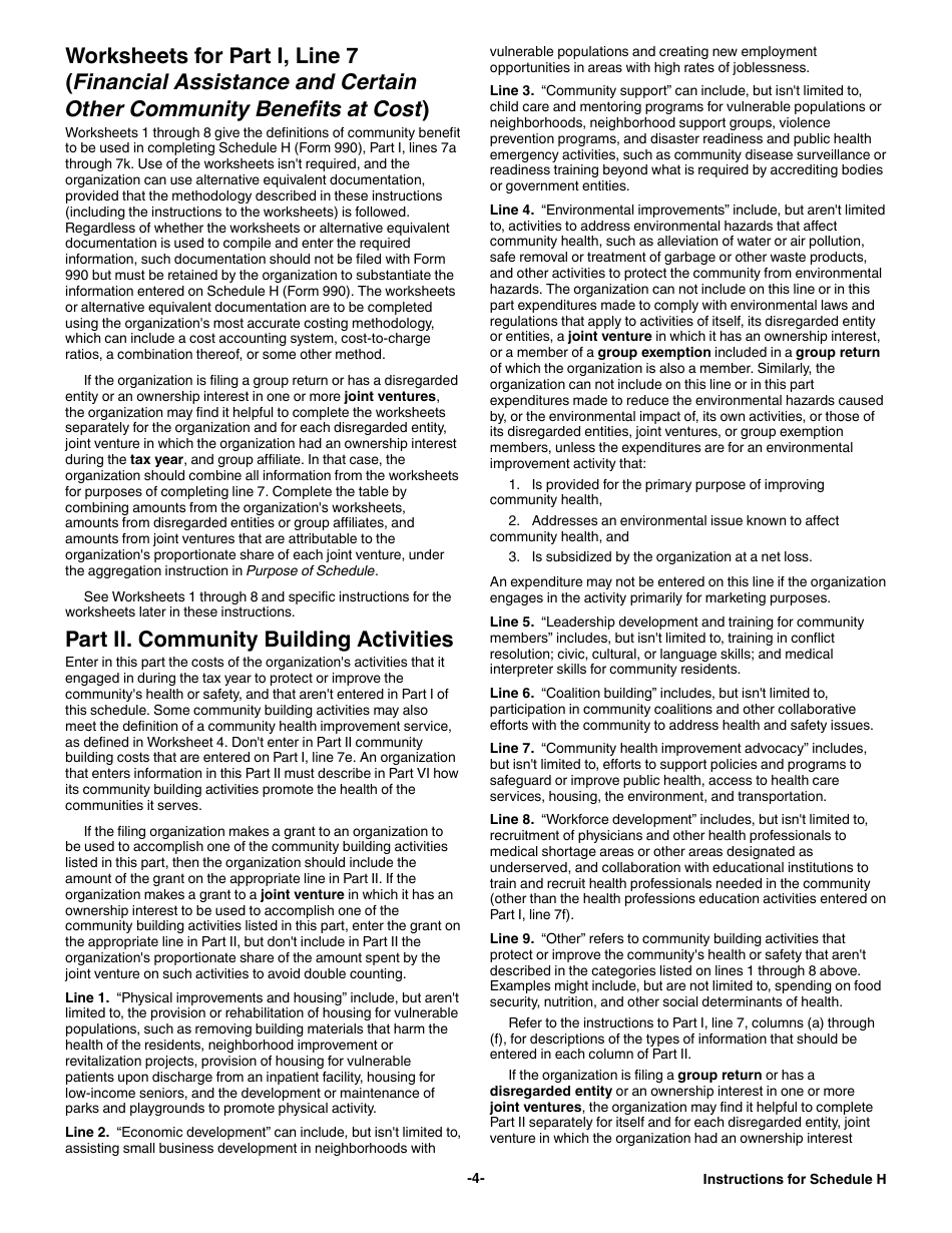 Instructions for IRS Form 990 Schedule H Hospitals, Page 4