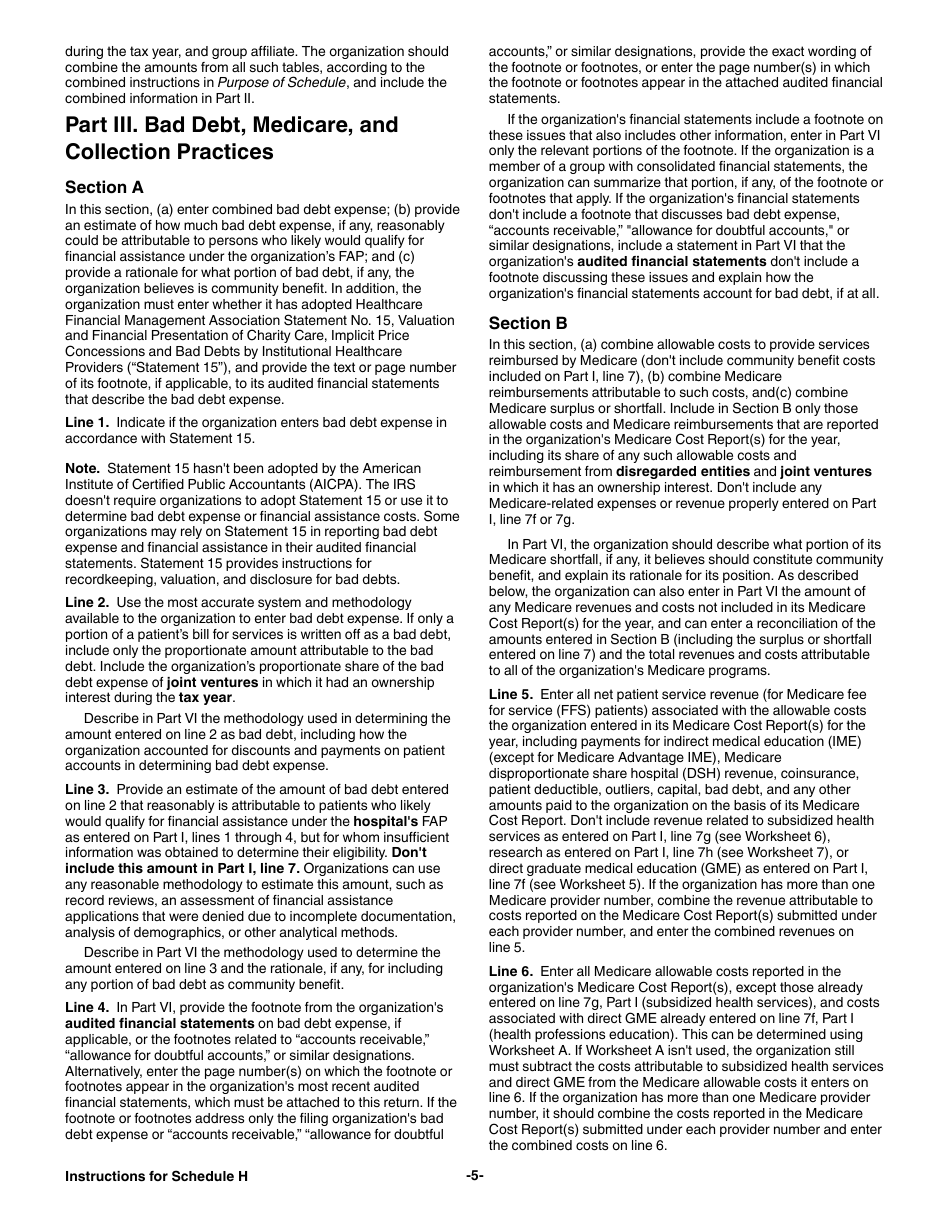Instructions for IRS Form 990 Schedule H Hospitals, Page 5