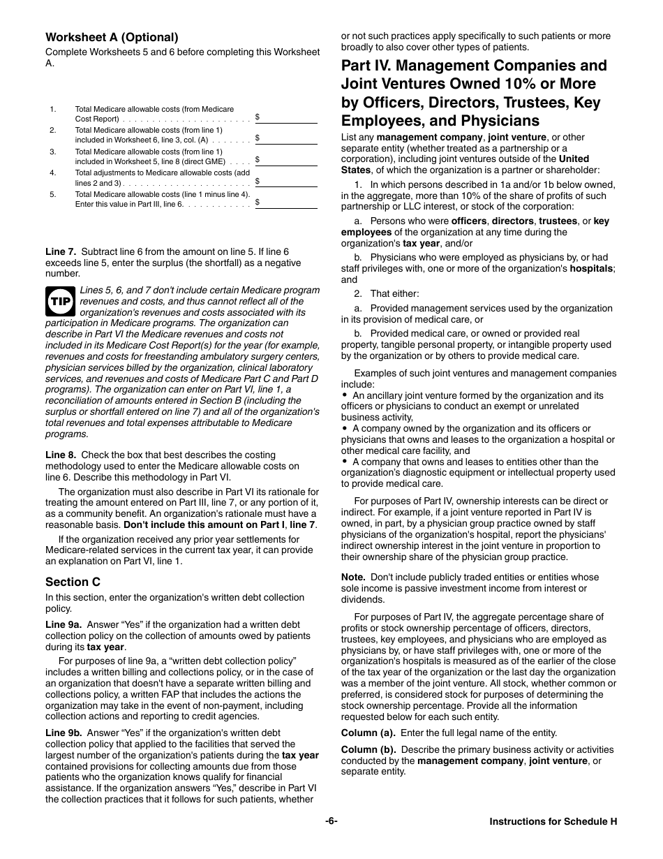 Instructions for IRS Form 990 Schedule H Hospitals, Page 6