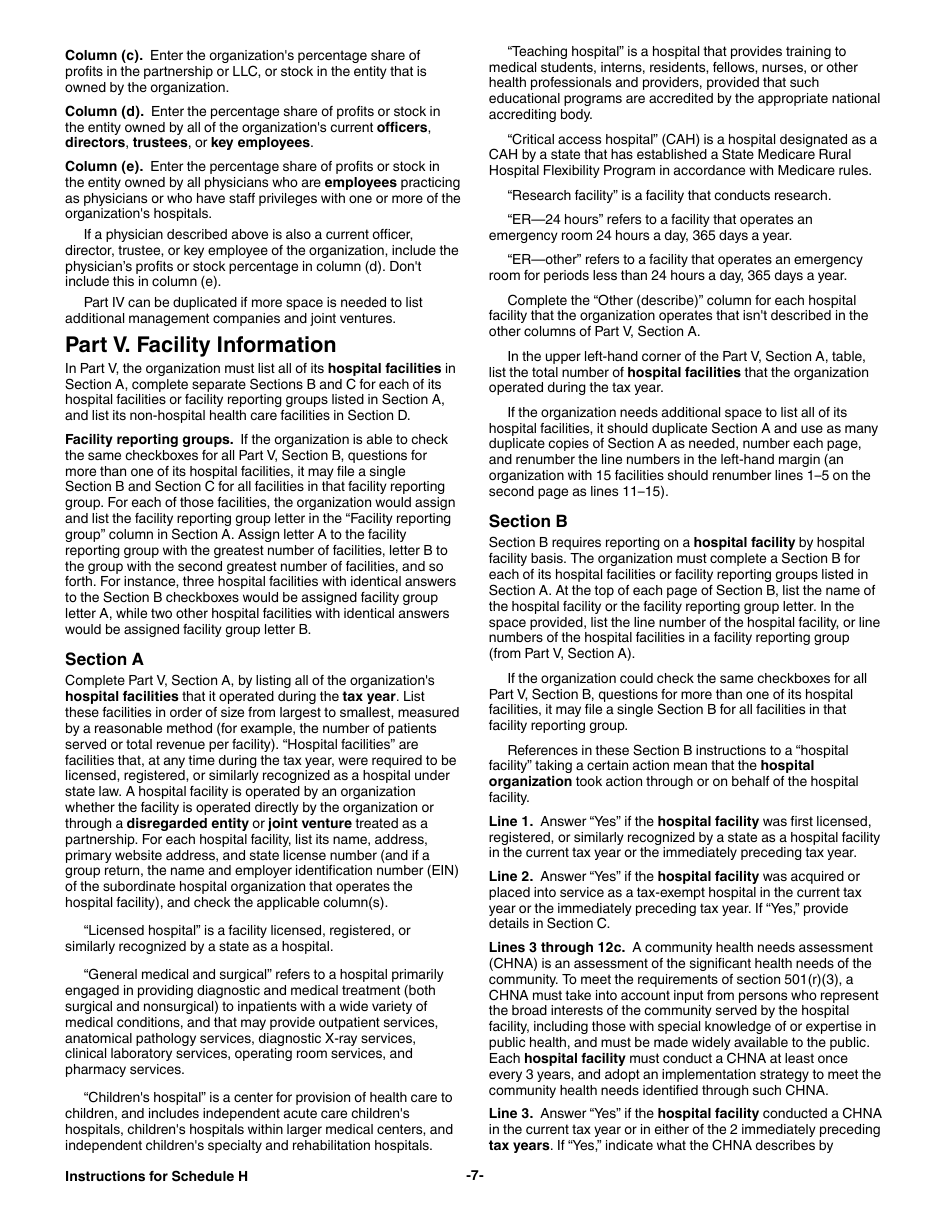 Instructions for IRS Form 990 Schedule H Hospitals, Page 7