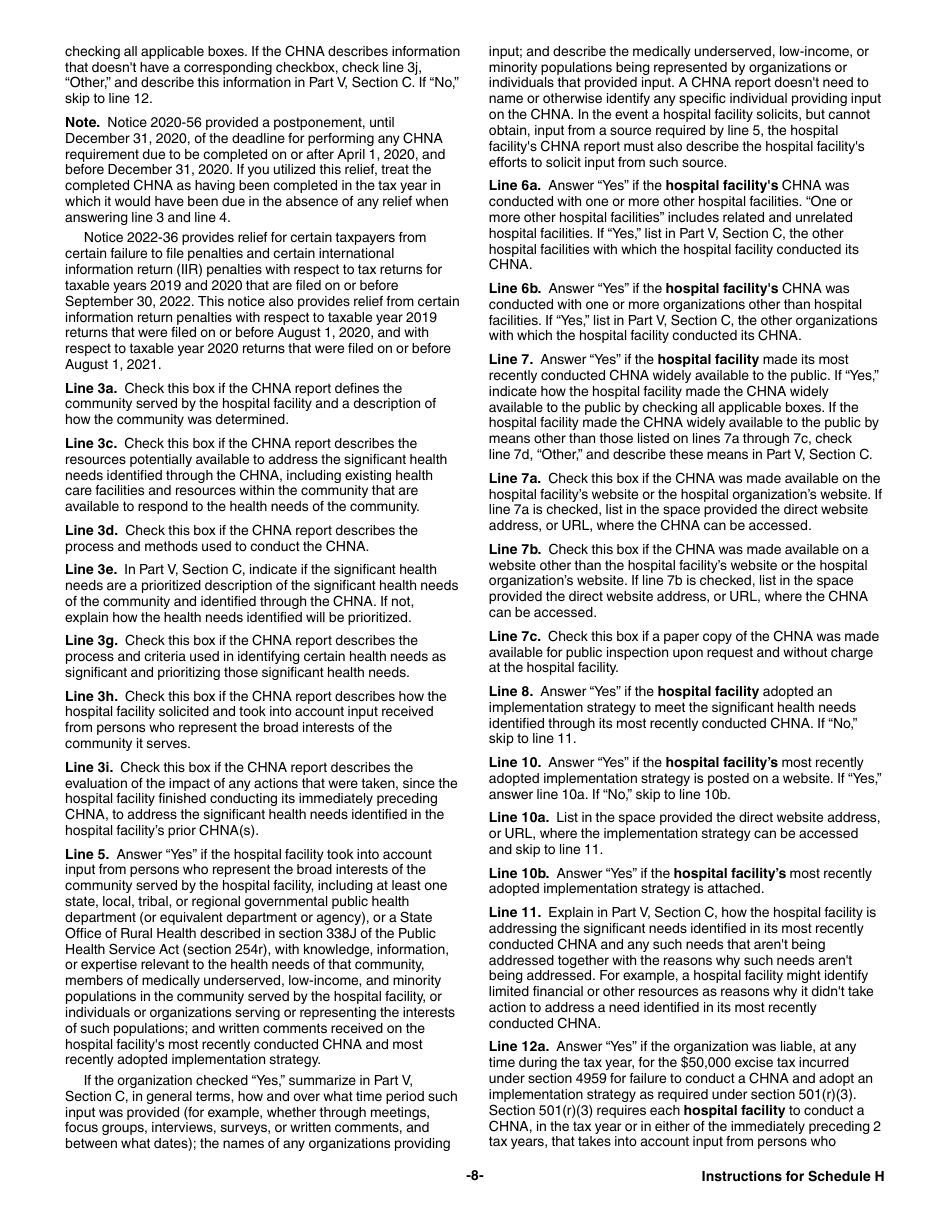 Instructions for IRS Form 990 Schedule H Hospitals, Page 8