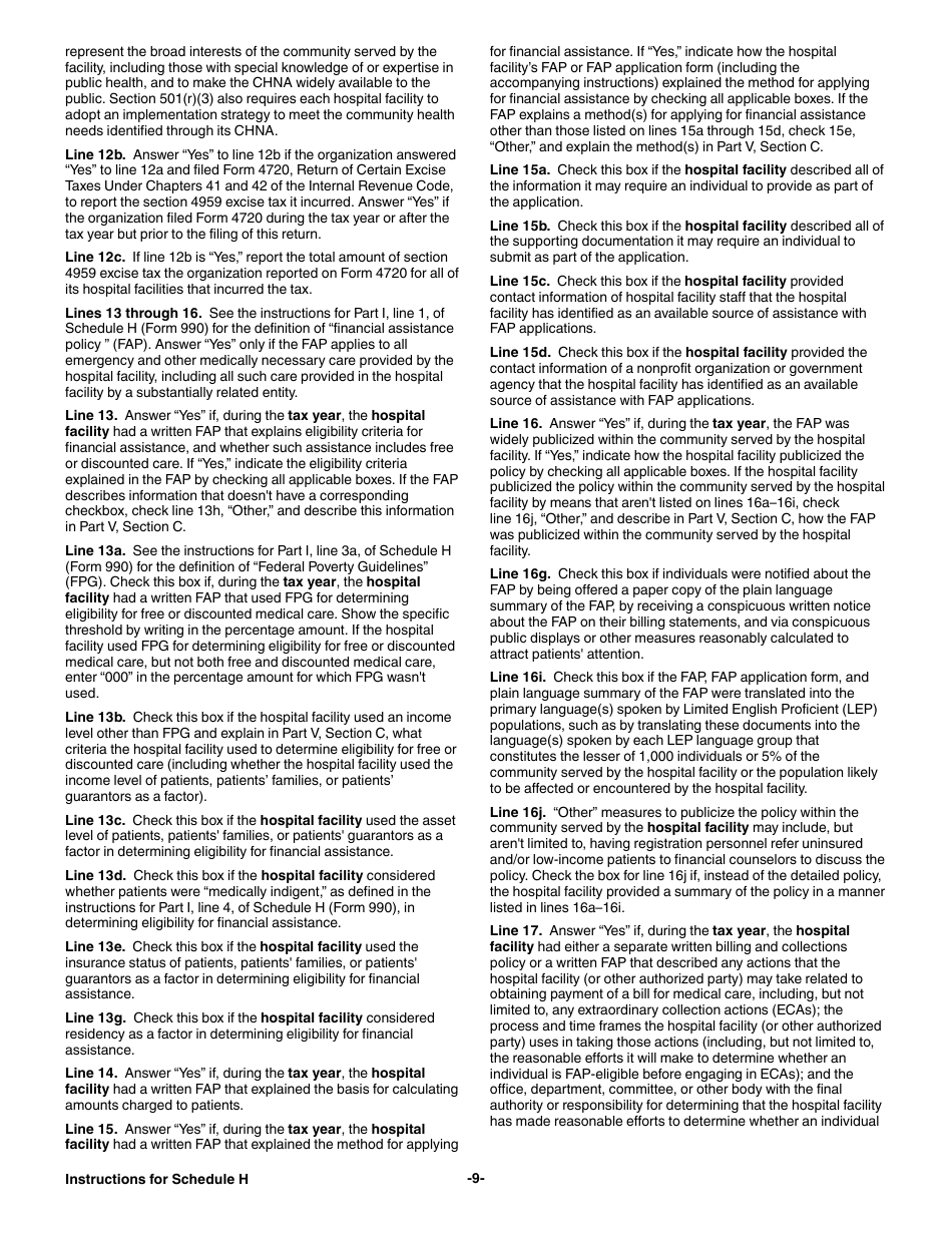 Instructions for IRS Form 990 Schedule H Hospitals, Page 9