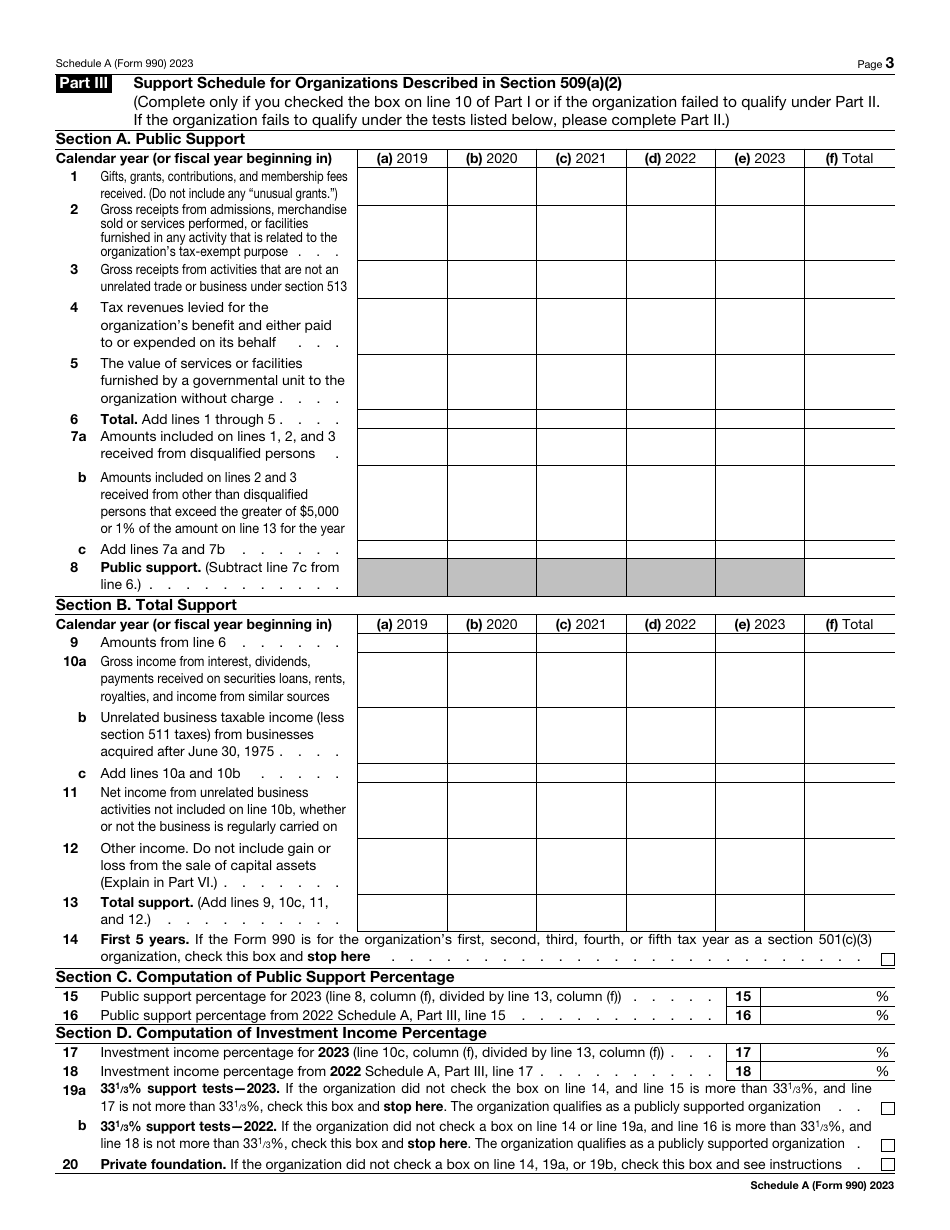 IRS Form 990 Schedule A Download Fillable PDF or Fill Online Public ...